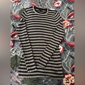 Who What Wear Black & Gray Striped Crewneck Sweater